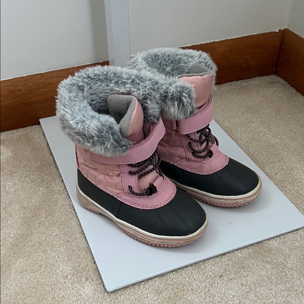 Chic Pink and Black Kids Snow Boots